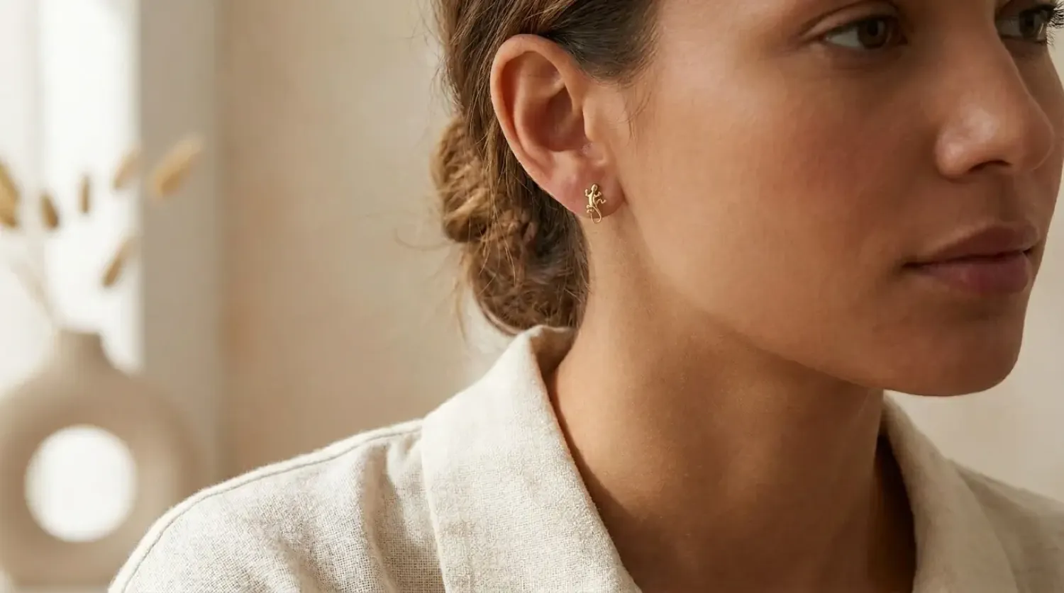 Preview: Gecko Ohrstecker 925 Silber vergoldet – Damen Ohrringe